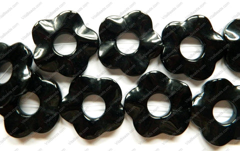 Black Onyx  -  Wave Flower Donut Strand  16"