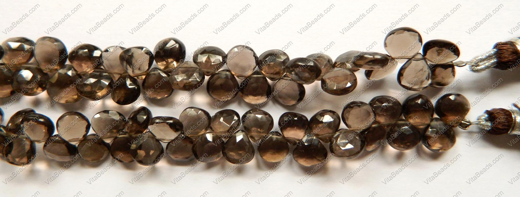 Smoky Topaz  AAA  -  Faceted Flat Briolette, Faceted Heart Side-drill  6"