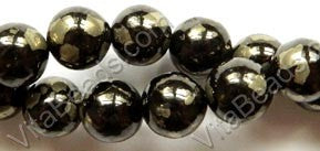 Black Prase Pyrite  -  Smooth Round  16"    10 mm