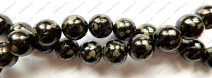 Black Prase Pyrite  -  Big Smooth Round Beads 16"