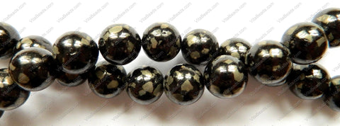 Black Prase Pyrite  -  Big Smooth Round Beads 16"