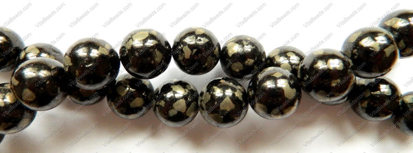 Black Prase Pyrite  -  Smooth Round  16"    10 mm