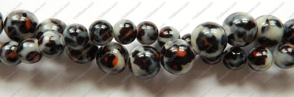 Snow Leopard Shell Beads  -  Smooth Round 16"