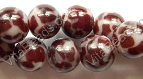 Red Leopard Shell Beads  -  Big Smooth Round Beads 16"