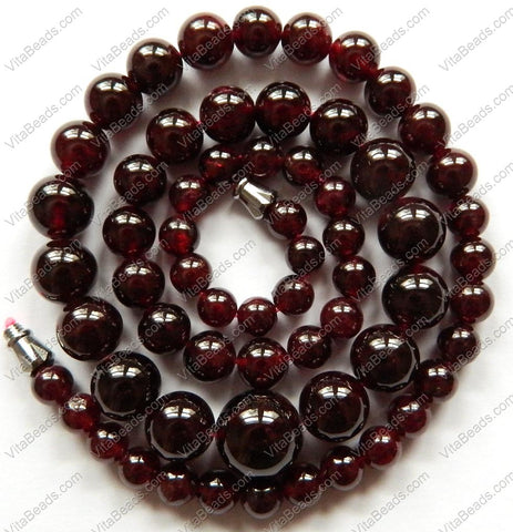 Garnet A  -  Graduated Smooth Round Necklace 17"     5-11mm