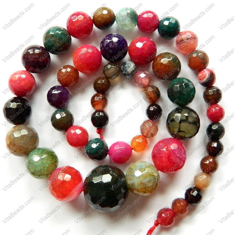 Mixed Fire Agate Bright Color  -  Graduated Faceted Round Necklace 16.5"