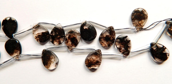 Black Rutilated Quartz Dark  -  13x18mm Faceted Flat Briolette 16"