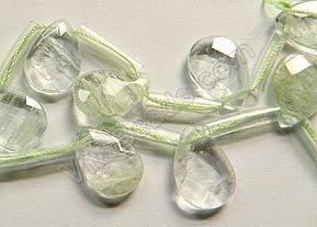 Light Green Rutilated Crystal  -  13x18mm Faceted Flat Briolette 16"