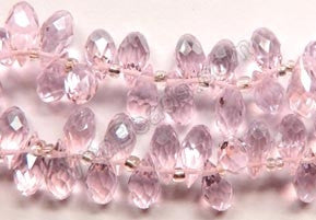 Pink Crystal Quartz - 6x12mm Faceted Long Teardrops 8"
