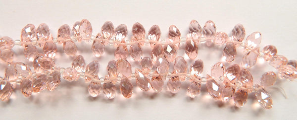 Rose Pink Crystal Quartz - 6x12mm Faceted Long Teardrops 8"