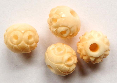 Carved Bone Beads - Round - 8x10mm #9103