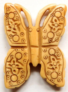Carved Bone Pendant - Butterfly - 30x60mm #6663