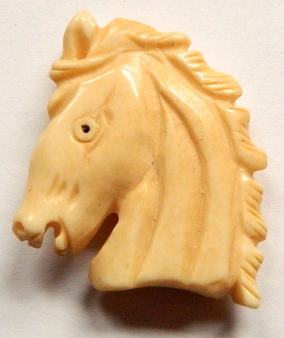 Carved Bone Pendant - Horse Head - 30x36mm #6667-2