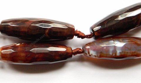 Dark Brown Fire Agate  -  Faceted Long Rice  15"