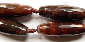 Dark Brown Fire Agate  -  Faceted Long Rice  15"