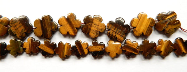 Tiger Eye  -  Carved 5 Petal Flower Strand  16"