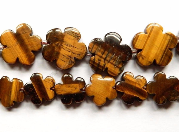 Tiger Eye  -  Carved 5 Petal Flower Strand  16"