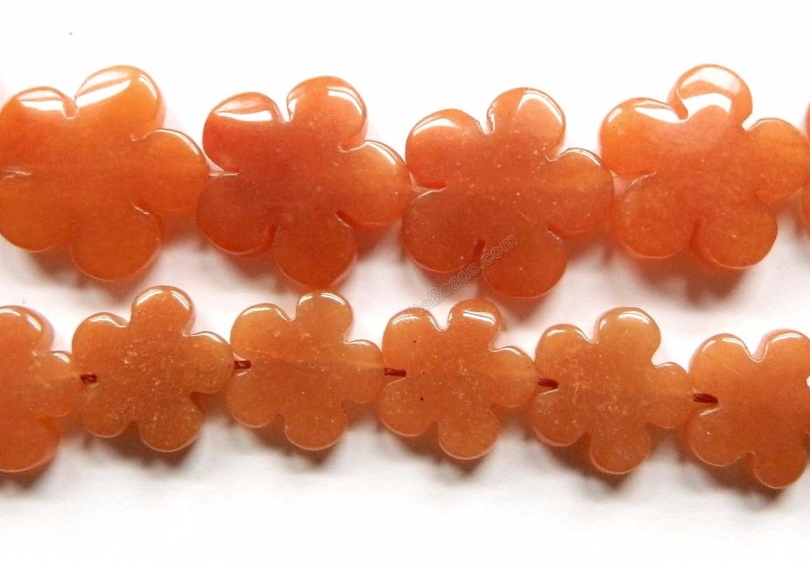 Red Aventurine -  Carved 5 Petal Flower Strand  16"