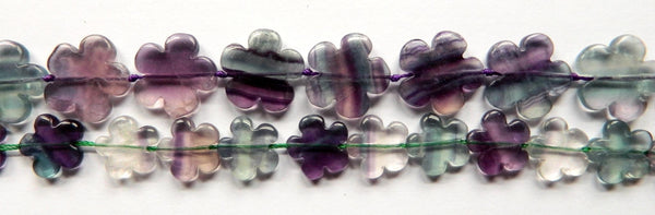 Rainbow Fluorite  -  5 Petal Flower Strand  16"
