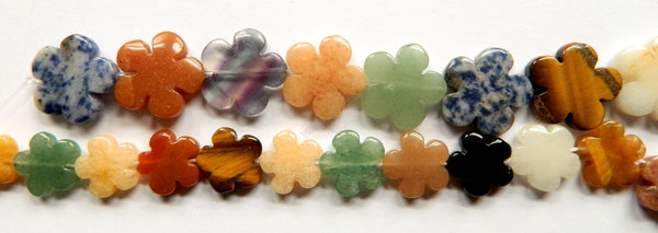 Mixed Stone  -  Carved 5 Petal Flower Strand  16"