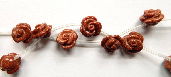 Goldstone A  -  Carved Rose Flower Beads  16"
