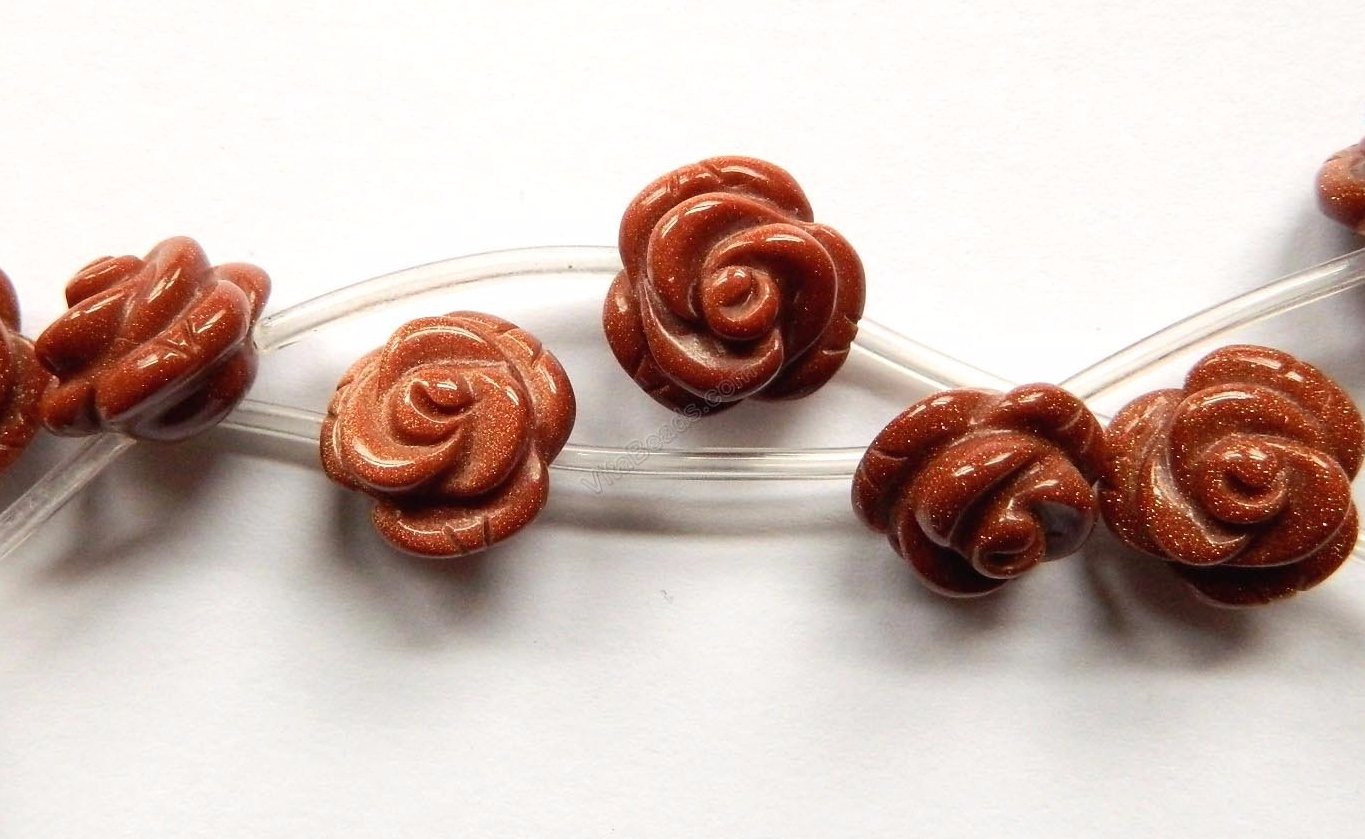 Goldstone A  -  Carved Rose Flower Beads  16"