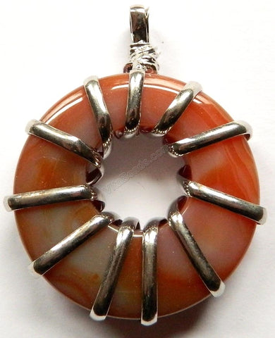 Natural Agate Donut Pendant w/ Wire Bail - Red