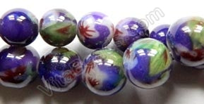 Purple Flower Shell Beads - Smooth Round 16"