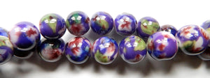 Purple Flower Shell Beads  -  Big Smooth Round Beads 16"