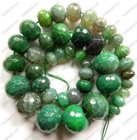 Fire Agate Dark Green   Graduated Faceted Drum, faceted rondel 16"    6 x 10 - 15 x 20 mm