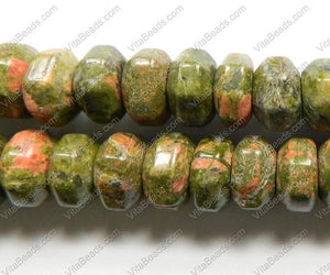 Big Faceted Rondel  -  Unakite  16"    8 x 13 mm