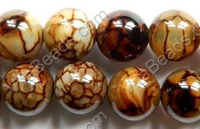 Coffee Fire Agate  Brown  -  Smooth Round Beads  16"