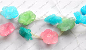Carved Cherry Flower Strand  -  Mixed Jade Blue 16"