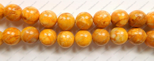 Yellow Crazy Lace Agate  -  Smooth Round Beads 16"