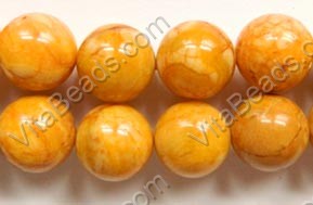 Yellow Crazy Lace Agate  -  Smooth Round Beads 16"