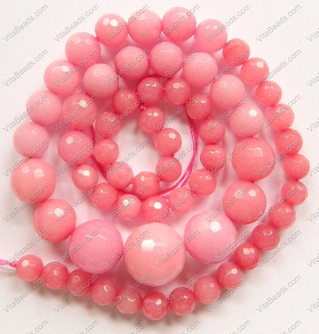 Rose Pink Jade    Graduated Faceted Round Necklace 16"