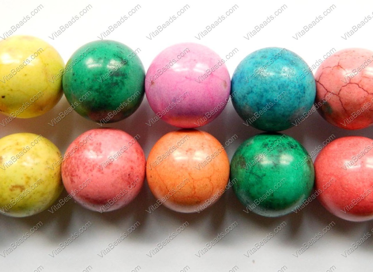 Mixed Crack Turquoise  -  Big Smooth Round Beads  16"