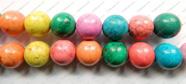 Mixed Crack Turquoise  -  Big Smooth Round Beads  16"