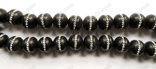 Matte Black Onyx  -  Smooth Round  16"    (w/ Cubic Zirconia Beads)