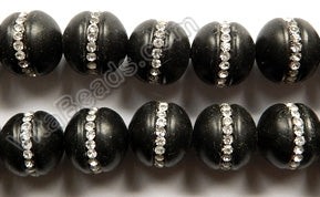 Matte Black Onyx  -  Big Smooth Round  16"    (w/ Cubic Zirconia Beads)