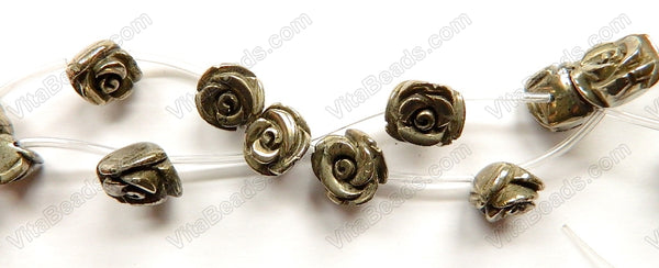Pyrite AA  -  Carved Rose Flower Beads  16"