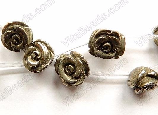 Pyrite AA  -  Carved Rose Flower Beads  16"