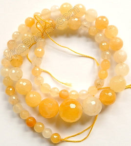 Multi Yellow Jade    Graduated Faceted Round Necklace 16"