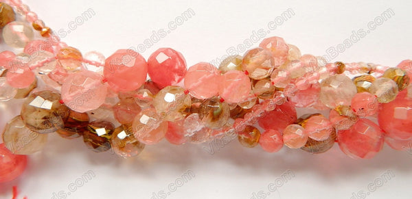 Mixed Fire Cherry Quartz  -  Faceted Round   16"