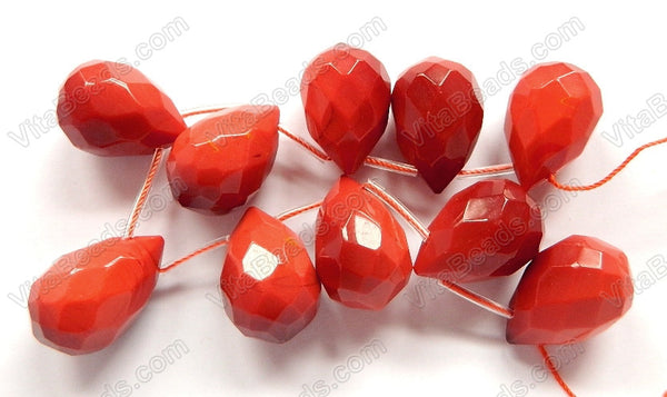 Red Co-ral Quartz  -  18x25mm Faceted Teardrop 8"