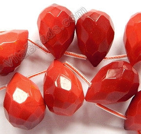Red Co-ral Quartz  -  18x25mm Faceted Teardrop 8"