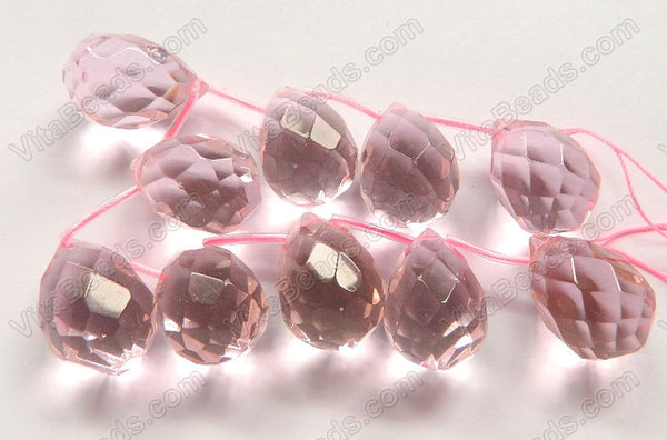 Rose Pink Crystal Quartz  -  18x25mm Faceted Teardrop 8"