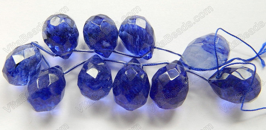 Blue Rutilated Quartz  -  18x25mm Faceted Teardrop 8"