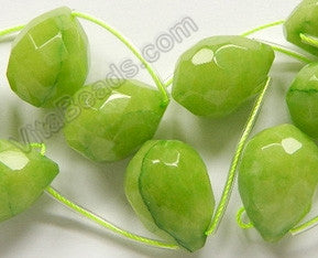 Olive Green Jade  -  18x25mm Faceted Teardrop 8"