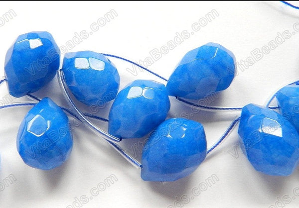 Blue Robin Jade  -  18x25mm Faceted Teardrop 8"